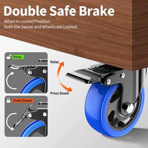 Heavy Duty 4 Inch Caster Wheels Set Of 4 With Locking Swivel Brakes Industrial Plate Casters demonstrating brake mechanism