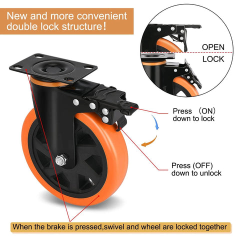 4 inch heavy duty caster wheels set of 4 with dual locking brakes rated 2200 lb total silent non marking polyurethane swivel casters