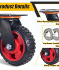 Close-up of Six Inch Caster Wheels Set With Two Swivel And Two Fixed Heavy Duty Swivel Plate Casters Knobby Rubber Tread
