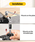 Installation guide for 2 Inch Stem Caster Wheels Total Locking Set of 8 showing mounting options on plate and threaded pipe.