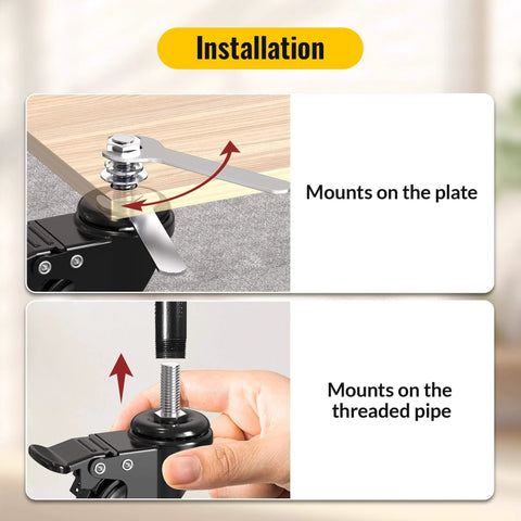 Installation guide for 2 Inch Stem Caster Wheels Total Locking Set of 8 showing mounting options on plate and threaded pipe.