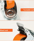 Close-up of 3-Inch Caster Set 4 Pieces With Brake And Fixed Wheel Combination For Mobile Metal Racks Carts, showing wheel locks.