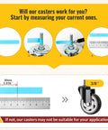 Measurement guide for 4 Inch Total Locking Stem Caster Wheels Heavy Duty Swivel Castors with 3/8 Inch 16 x 1 Threaded Stem.