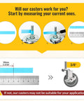 Image showing measurements for 3 Inch Locking Swivel Caster Wheels Set of 12 with Threaded Stem 3/8-16 x 1-1/2 Inch.