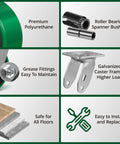 5 Inch Heavy Duty Caster Wheels Set Of 4 With Brakes, Polyurethane On Steel Wheel Surface, features overview