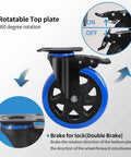 Close-up of 6 Inch Heavy Duty Caster Wheels showing rotatable top plate and dual locking brake features.