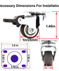 Diagram of 1 Inch Low Profile Caster Wheels Set Of 4 With Two Brakes And Two Non Brake, 100 Lb Capacity, Quiet TPR Rubber Casters