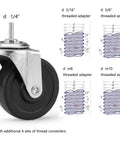 Set Of Four Caster Wheels For Organization And Storage Shelving, Casters For Metal Shelves And Wire Racks, with thread converters