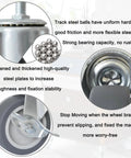 Close-up of Set Of Four 3 Inch Caster Wheels With Locking Brakes, Rubber Heavy Duty Casters, steel plates, and ball bearings.