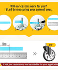 Measurement guide for 5 Inch Caster Wheels No Brake Stem Casters Set of 4 Heavy Duty Swivel Castors with 3/8 Inch 16 x 1 Threaded Stem.