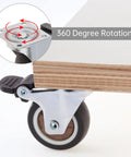 Close-up of 1.5 Inch Plate Swivel Caster Wheels Set Of 4 With Quiet Rubber Wheels And Locking Brakes, attached to wood panel