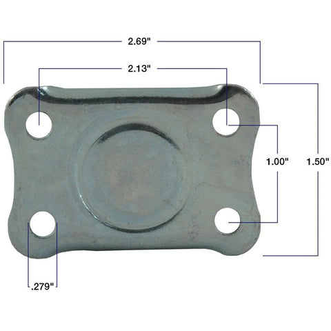 Top view of Heavy Duty Rubber Caster Wheel With Rigid Non Swivel Top Plate For Furniture And Carts 2 Inch Wheel Size 125 Lb Load