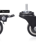 1.5 Inch Caster Wheels Set Of 4 Heavy Duty Swivel Casters With Brakes M6 X 15mm Threaded Stem PU Non Marring Wheels, side view