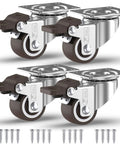 1 Inch Small Caster Wheels With 4 Brakes And Screws, 90 Lb Load Capacity, Low Profile Silent Castors For Cart And Furniture, Set Of 4
