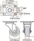 Technical diagram of 2 Inch Caster Wheels 12 Pack 6 Rigid Non Swivel Fixed Casters And 6 Swivel Plate Casters No Brake
