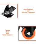 2 inch heavy duty caster wheels set of 4 with locking brakes orange polyurethane top plate swivel casters rated 600 lb