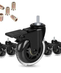 5 Pack 3 Inch Heavy Duty Caster With Brake 5 Sixteenth Inch 18 UNC Threaded Stem Rubber Locking Wheel For Office Chairs And Furniture With Easy Lock And Safe Stop Includes Thread Inserts