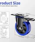 Heavy Duty 4 Inch Caster Wheels Set Of 4 With Locking Swivel Brakes Industrial Plate Casters diagram with dimensions