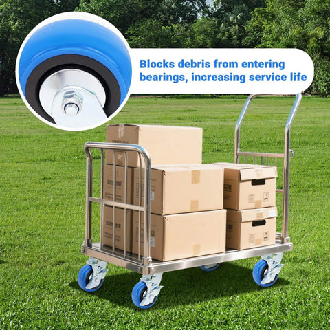 5 inch heavy duty caster wheels set of 4 rated 3500 lb total with cart on grassy lawn
