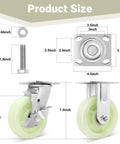 Product dimensions for ✝️ Heavy Duty Caster Wheels 6 Inch - 4500 LBS, PP Plate Castor Set of 4, featuring swivel and brake mechanism