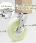 Heavy Duty Caster Wheels 8 Inch - 6000 LBS, PP Plate Castor with brake design, side view with 360° rotation feature highlighted