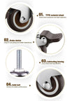 Components of 2 Inch Heavy Duty Caster Wheels Set Of 4 With 2 Brakes And Bolts Up To 440 Lbs Each Quiet Rubberized Trolley Or Pallet Castors.