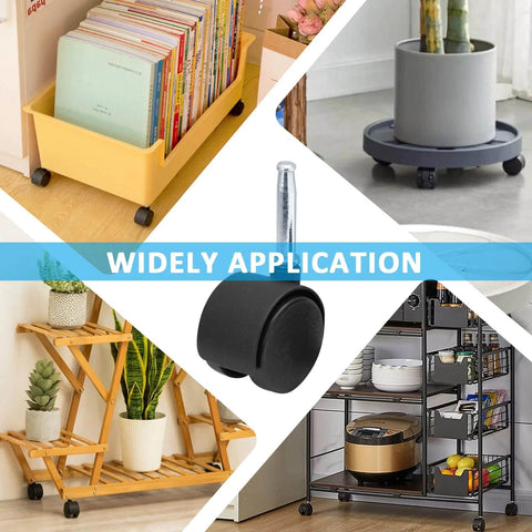 Collage showing 4pcs 1.5 Inch Swivel Caster Wheels with M8 Grip Neck Stem on various furniture pieces for versatility