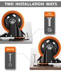 4 Inch Heavy Duty Caster Wheels Set of 4 with locking industrial swivel design demonstrating two installation methods.