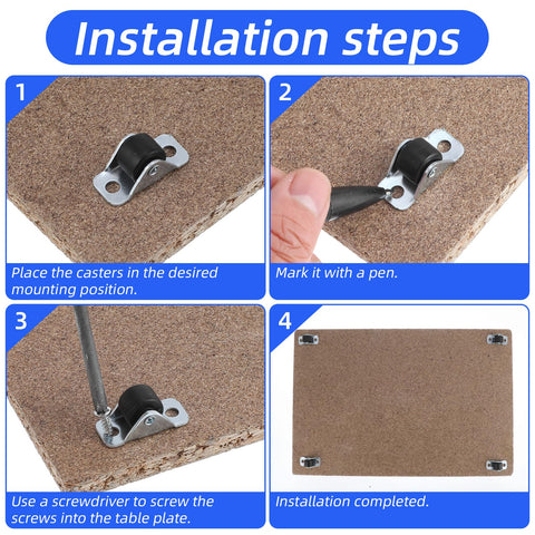 Installation guide for 12 Pcs Half Inch Fixed Small Caster Wheels Low Profile Rigid Mini Wheels Set with Mounting Screws