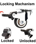 Side view of 1 Inch Low Profile Caster Wheels Set Of 4 With Two Brakes And Two Non Brake, showing locking mechanism labeled locked and unlocked.