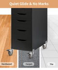 Black cabinet with 2 Inch L Shaped Swivel Plate Casters With Brakes, TPR Silent Furniture Wheels, suitable for various floors.