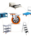 Illustration showing uses for 4 Inch Heavy Duty Caster Wheels Set Of 4 No Noise Polyurethane Casters with tool boxes, furniture, carts.