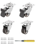 Small Caster Wheels 1 Inch Low Profile 360 Degree Swivel Casters Set Of 4 For Furniture Workbench With brakes, screws, screwdriver
