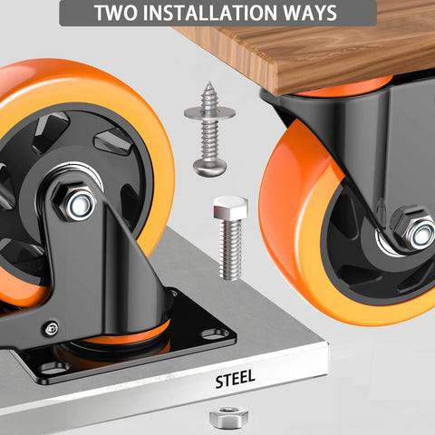 4 inch heavy duty caster wheels set of 4 rated 2200 lb total with locking swivel plate brakes stainless steel frame polyurethane wheels