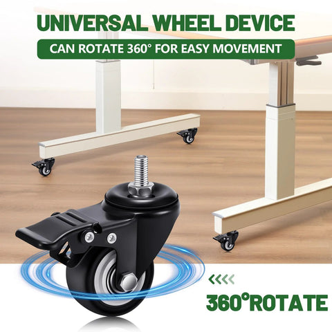 Set Of 8 M8 Caster Wheels 2 Inch Swivel Threaded Stem With Dual Brake Heavy Duty 360 Degree Polyurethane Noise Free Locking