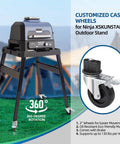 Outdoor grill stand with 3 inch caster wheels for Ninja XSKUNSTAND featuring brakes and 360-degree swivel, ideal for mobility.