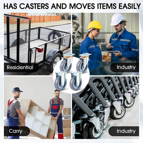 8 Pcs 5 Inch Heavy Duty Caster Wheels Replacement Kit with 4 Swivel and 4 Rigid Industrial Casters featured in use for moving items easily.