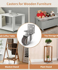 One Inch Small L Shaped Plate Casters Swivel Furniture Wheels silent TPR wear resistant with steel bracket for wooden coffee tables, toy storage boxes, blanket stands, and plant stands.