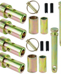 Two Pack CAT 1 Quick Hitch Adapter Bushing Kit With Top Link Pin And Lynch Pin For Category 1 3 Point Hitches And Tractors Tough As Nails Heavy Duty Replacement Set Built To Handle Routine Farm Tasks And Attachments displayed with components