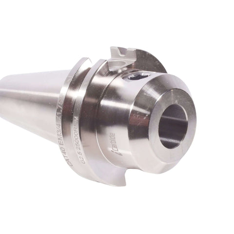 Side Lock Weldon Style CAT40 End Mill Holder 1.75 Inch Length EM3/4 For Precision Milling, 0.0002 Inch TIR, close-up view