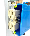 Pro Grade Caterpillar Style Spacers For Loose Outlets And Tile Backsplash 200 Piece Kit By Spacer N Shim installed in blue box