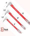 Cat's Paw Nail Puller Set Three Piece Pry Bar Kit Includes 8 Inch 10 Inch And 12 Inch Nail Removers With Red Coated Grips