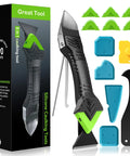 Caulking Tool 5 In 1 Silicone Caulking Grout Removal Sealant Finishing Tool With Grout Scraper, 6 Exchange Silicone Pads, Adhesive Residue Scraper