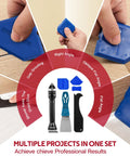 Caulking Tool Kit With Caulk Remover, Putty Knife Scrapers And Grout Removal Set featuring scrapers with stainless steel heads demonstrated.