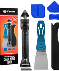 Caulking Tool Kit With Caulk Remover, Putty Knife Scrapers And Grout Removal Set Featuring 3 Glass Glue Corner Scrapers displayed