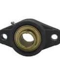 Front view of Single 20mm flanged housing UCNFL204MZ2B, 2-bolt wide zinc set screw, black plastic mounting for linear slide units.