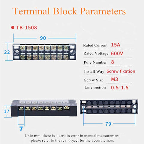 Universal Waterproof CCTV Camera Enclosure Box With ABS Construction IP66, terminal block specs shown, rated 15A, 8 poles.