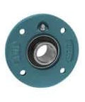Front view of Single 20mm Piloted Flange Ball Bearing with Wide Set Screw Mount for Shaft Support, Radial Sealed Ball Bearing for Linear Slide Unit.
