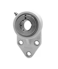 Front view of general purpose 1-1/4 inch flange ball bearing unit with Kanigen plated insert, Accu-Loc locking, white polymer housing, 3-bolt flange