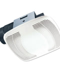 Image of 90 CFM Ceiling Mounted Bathroom Exhaust Fan With Snap In Installation Quiet 2.5 Sones White 10x10 Polymeric Grill 4 Inch Duct Collar
